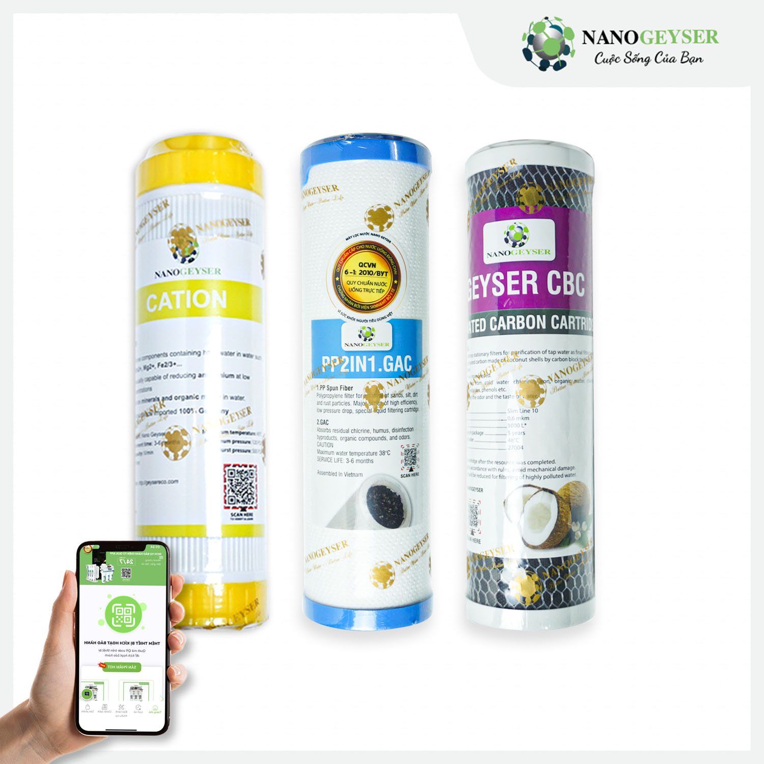 Bộ 3 lõi 123 dùng cho máy lọc nước công nghệ UF