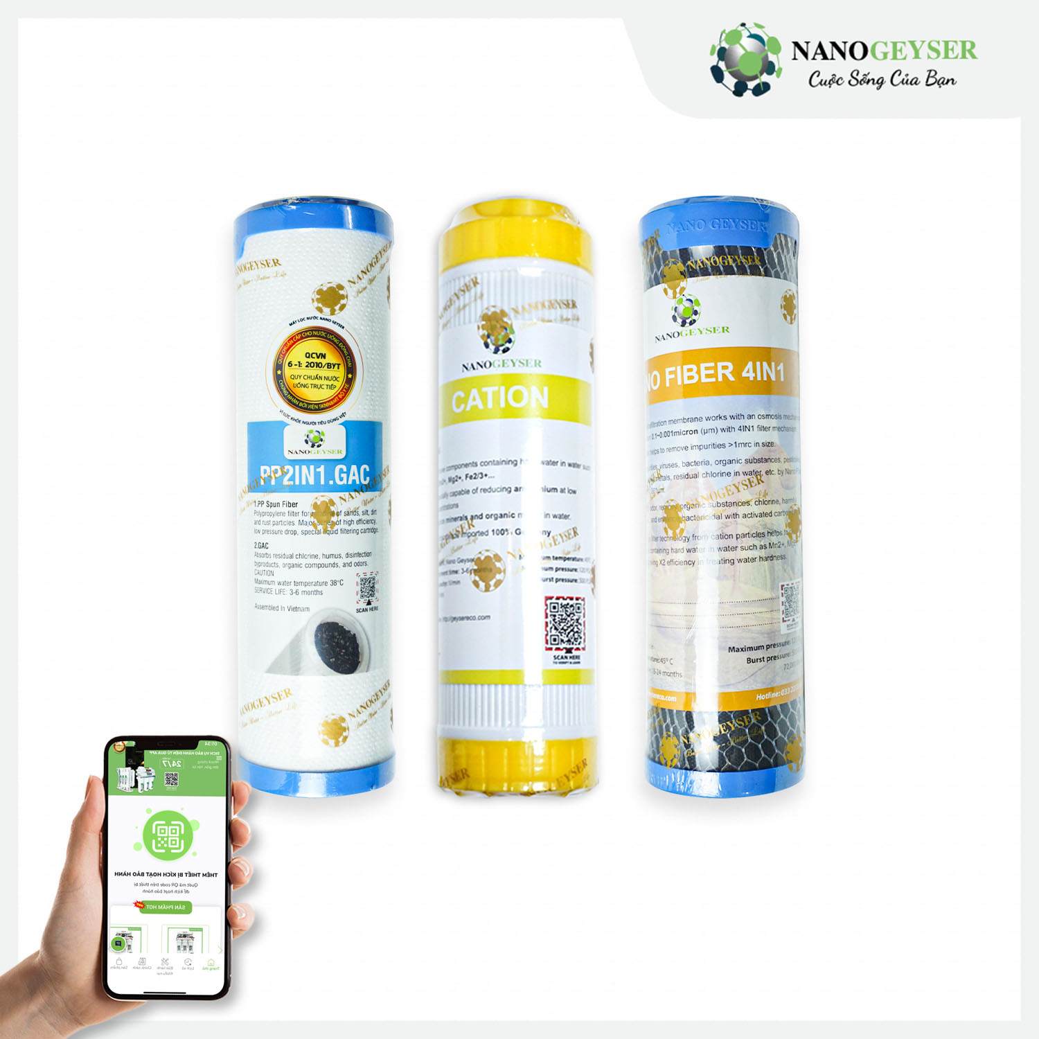 Bộ 3 lõi lọc nước 123 dùng cho các dòng máy NANO