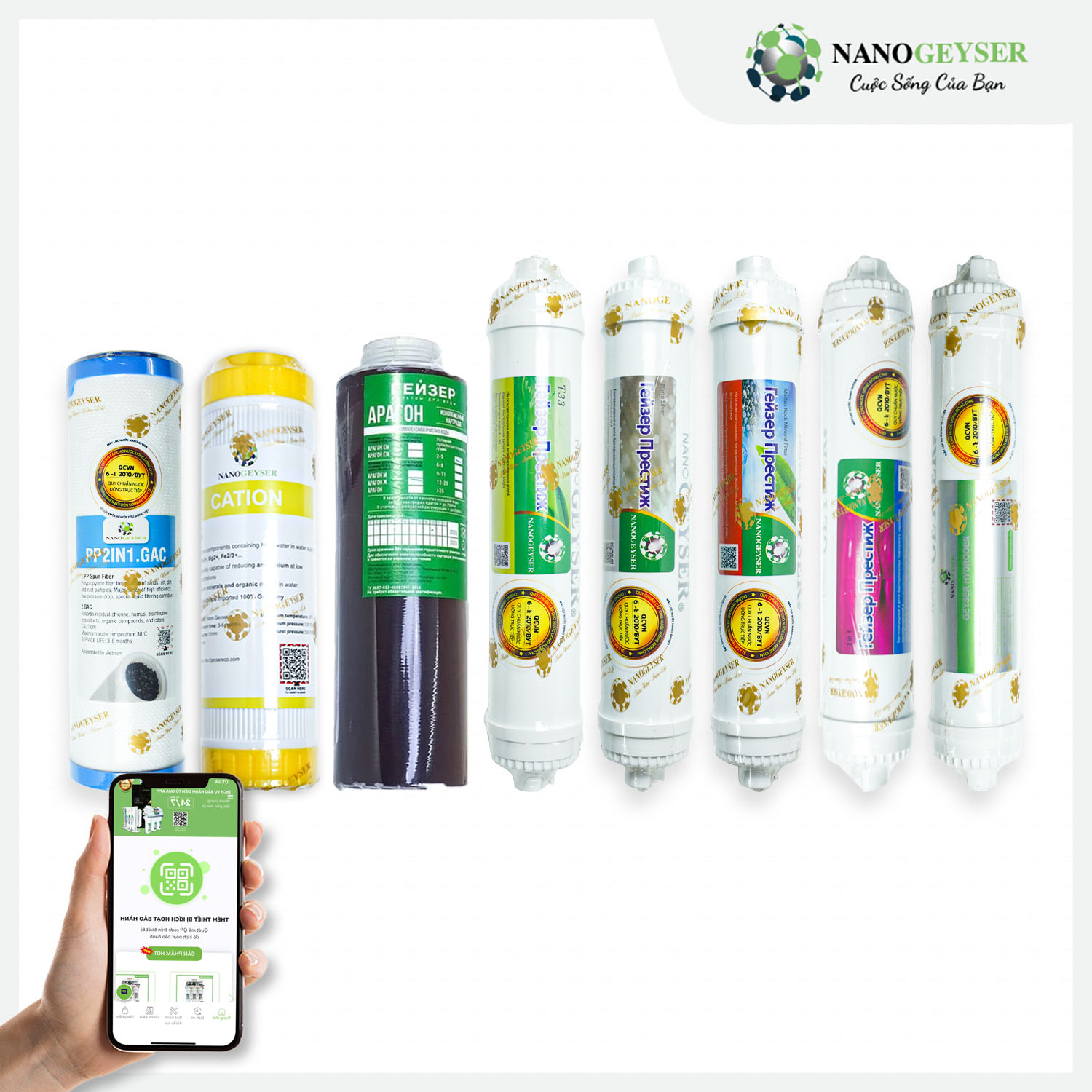 Bộ 8 lõi lọc nước dùng cho máy lọc nước công nghệ NANO