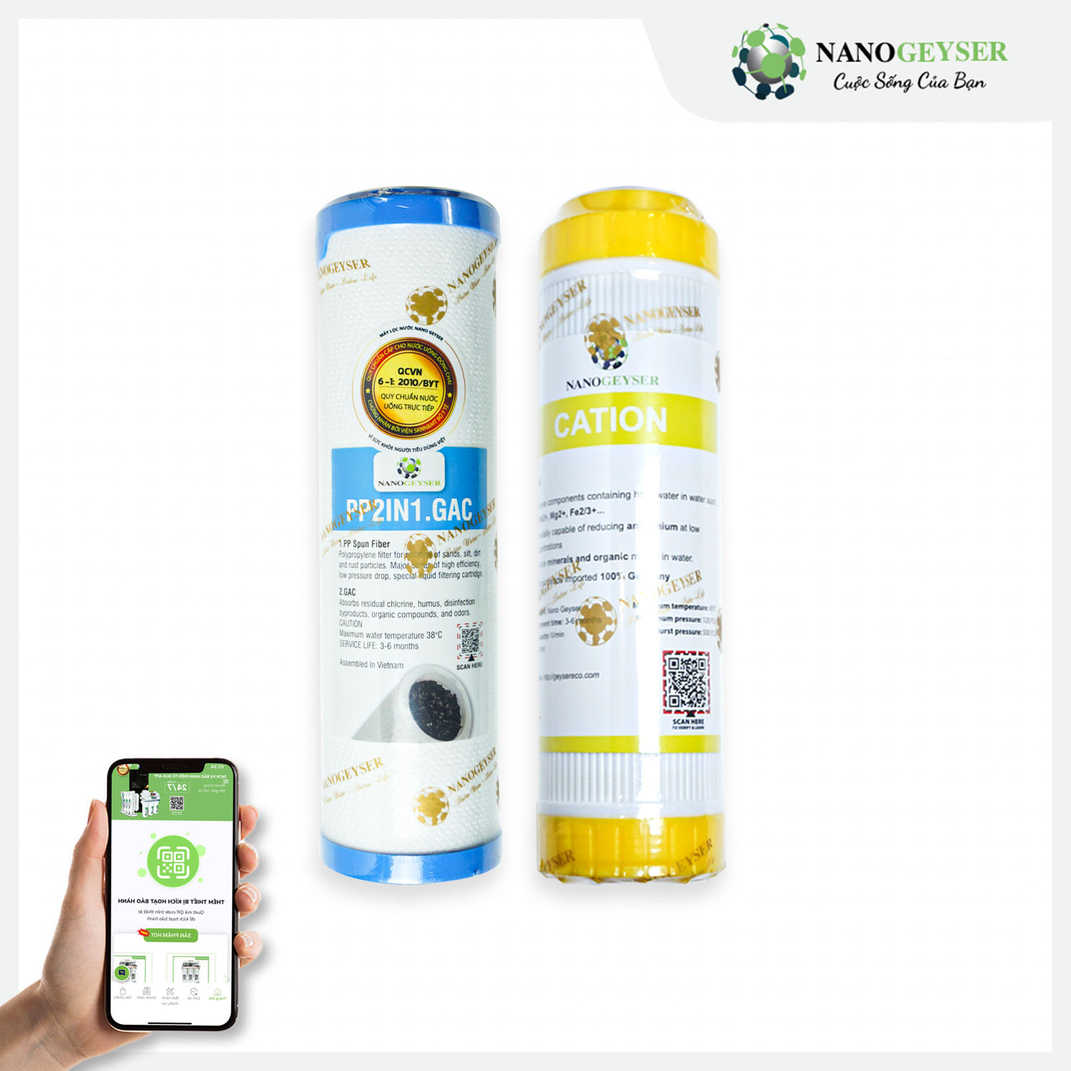 Combo lõi lọc PP2in1.GAC - Cation - Aragon - T33